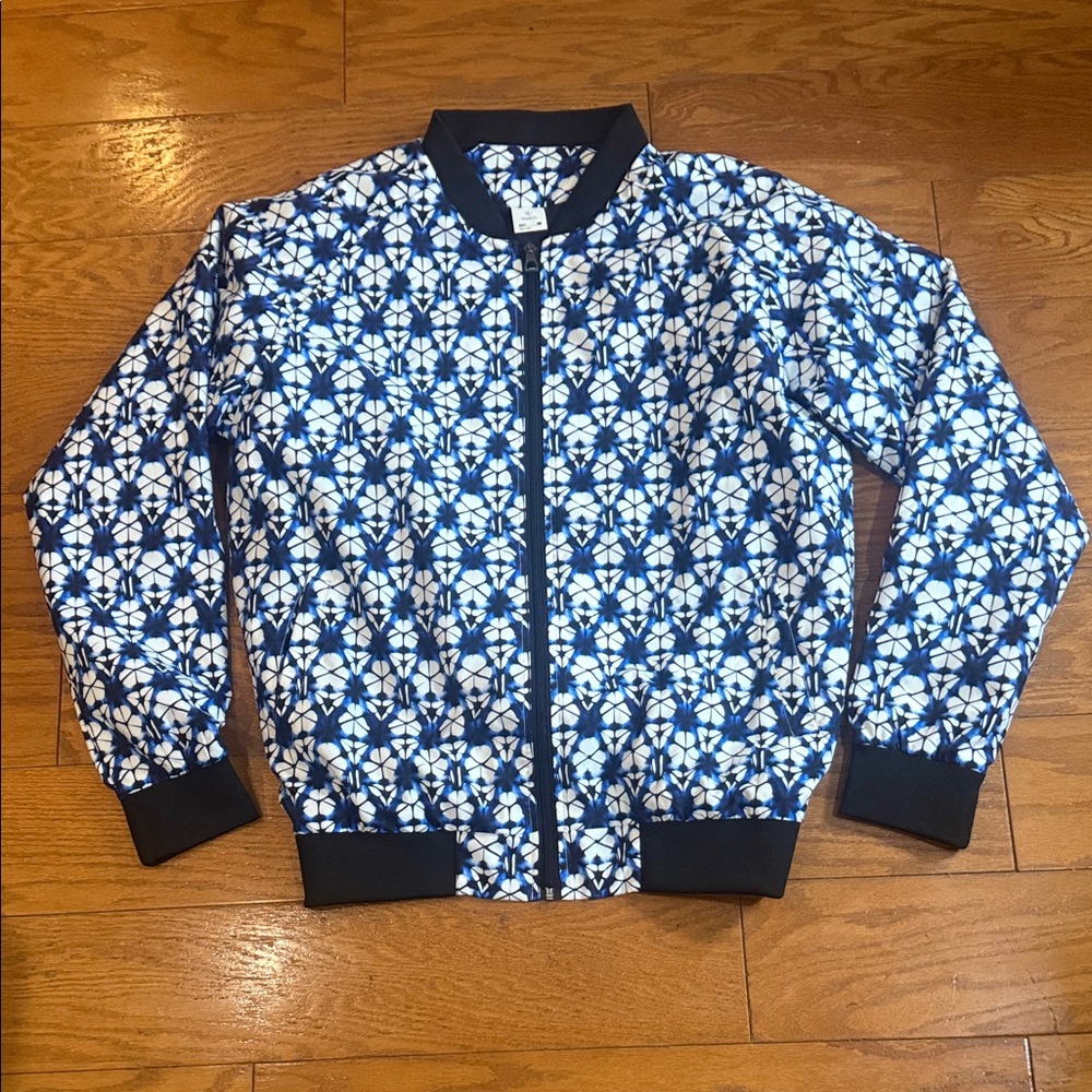 Manluu Men’s Sz L Black, Blue and White Patterned Bomber Jacket & Pants